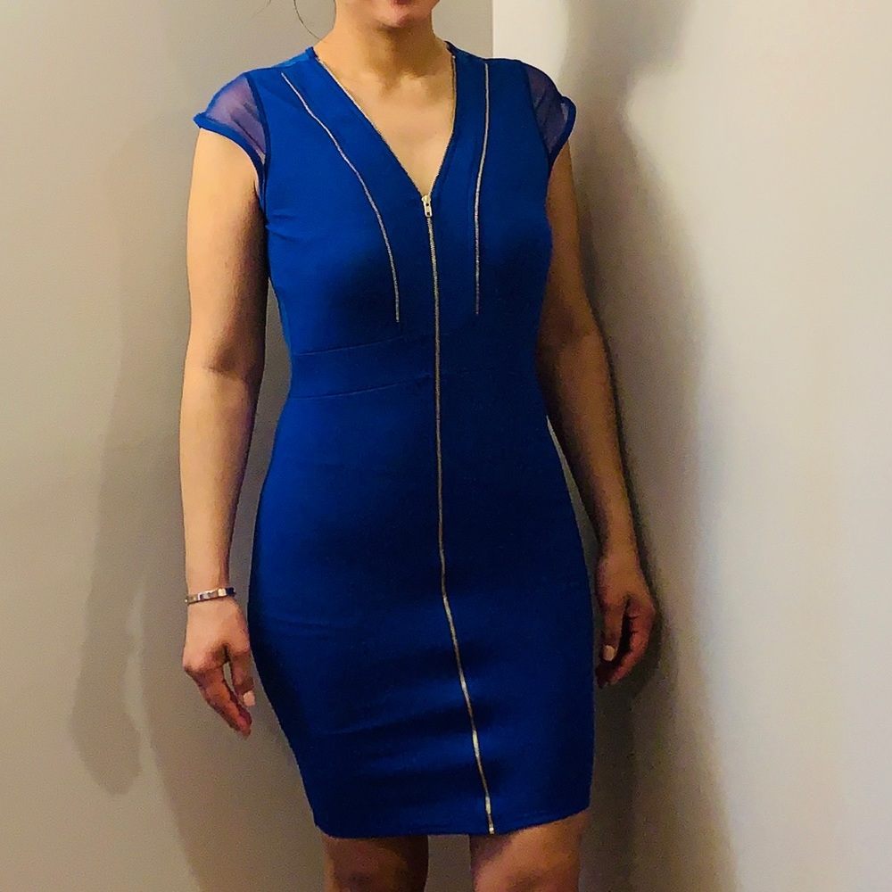Front zipper mini dress/blue.